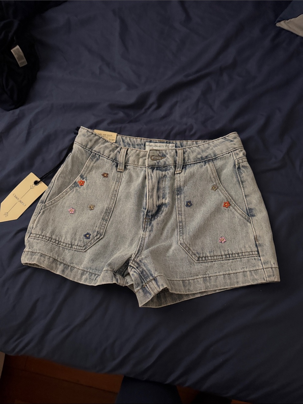 Madewell Light Blue Denim Shorts with Petite Floral Embroidery